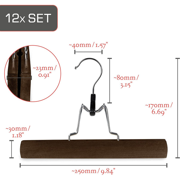 Набір з 12 вішалок для брюк коричневий FSC сертифікований дерев'яний вішак Ole