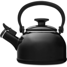 Чорний чайник в стилі ретро Forchetto, маленький чайник об'ємом 1,6 літра, емальований індукційний і газовий, чайник з флейтою в стилі ретро, зі свистком, для алергіків, з нержавіючої сталі