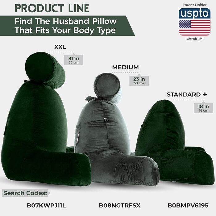 Подушка для чоловіка з підлокітниками - сіра, для читання та відпочинку в ліжку | Premium Memory Foam | Знімна подушка для шиї