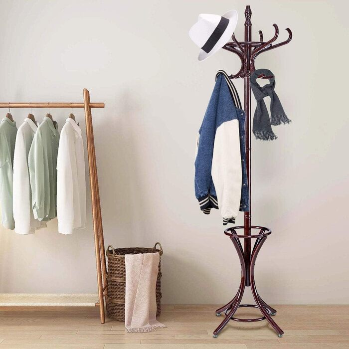 Стойка для одягу Giantex з підставкою для парасольки, дерев'яна, 12 гачків, для передпокою/вітальні (колір: коричневий)