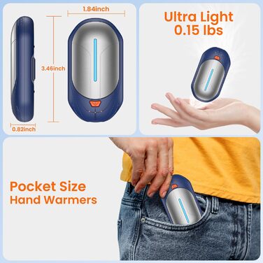 Електричні грілки для рук USB, 2 шт. - багаторазові, 3 режими нагріву, 20 годин роботи, для кемпінгу та відпочинку на природі. Кольори: блакитний