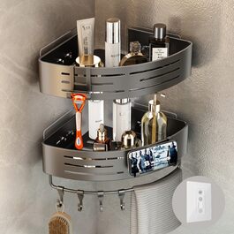 Поличка для душу Voldra без свердління, кутова поличка для ванної кімнати з присосками, металева поличка для душу з тримачем для рушників (2 шт., сіра)