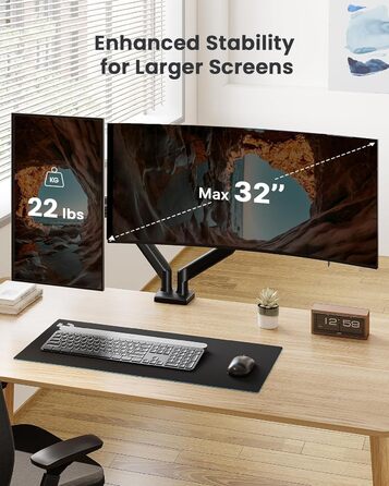 Підставка для моніторів ErGear на 2 монітори, 17-32 дюйми, чорна, 2-10 кг, VESA 75/100