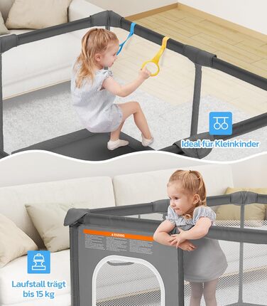 Дитячий манеж Dripex 124x124 см, сірий, з дихаючим мережем, Oxford 210D, для гри та безпеки