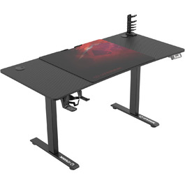 ULTRADESK Стіл для роботи Level V2 - Регульована висота, 140x68 см - Електричний стіл для геймінгу, офісу, дому - з XL-килимком для миші - Чорний, Червоний