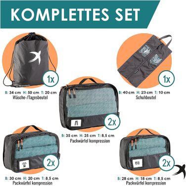 Набір компресійних органайзерів для одягу в подорожі Packing Cubes, 8 предметів, чорний — легкі сумки-пакувальники для рюкзака та валізи