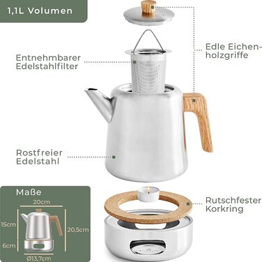 Лісовий чайник з ситовою вставкою-Термальний чайник з подвійними стінками-чайник з ситечком з нержавіючої сталі 304-Чайник з справжнім