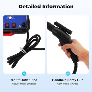 Пароочисник ручний 3000 Вт, 3-3,5 бар, 6-рівнева регулювання, вологостійкий IPX4, з набором інструментів, для дому та автомобіля