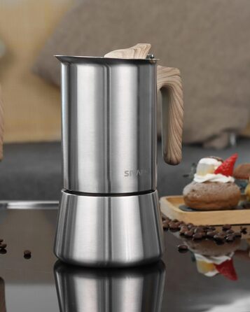 Еспресо-кофеварка Induktion Sivaphe: нержавіюча сталь, 450 мл, 9 чашок, без алюмінію, оновлена версія