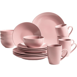 Сучасний набір посуду на 4 персони з 16 предметів Комбінований обідній сервіз з кераміки, керамограніту (рожевий) 931914 пастелі