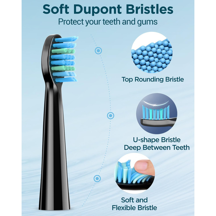 Електрична зубна щітка Coulax для дорослих та дітей, 8 насадок, 5 режимів, таймер 2 хв, чорний