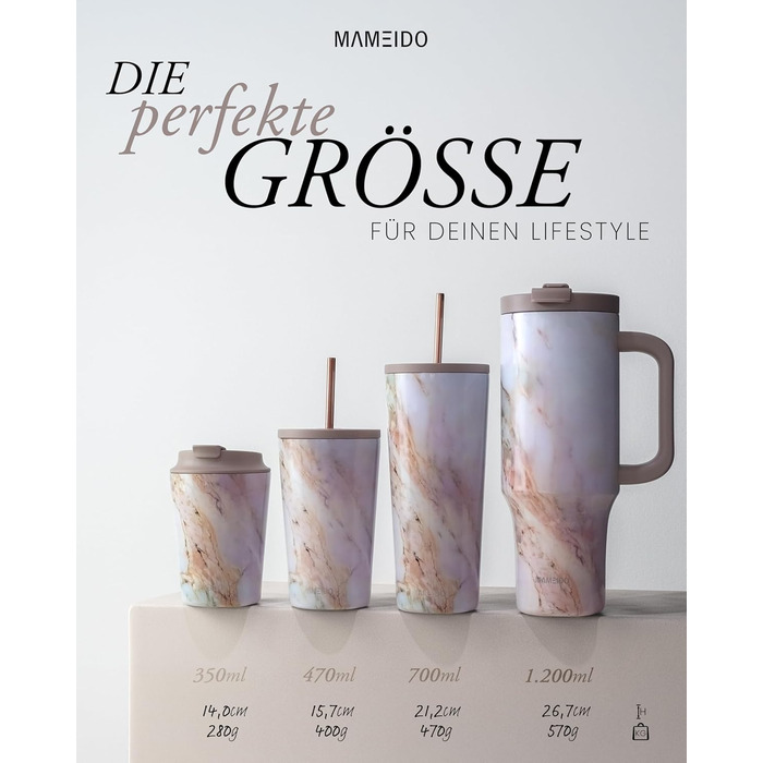 Термокружка MAMEIDO з трубочкою 470 мл, з кришкою та ізольованою сталевою трубочкою, подвійні стінки, не протікає, для кави на виніс (Wild Allure)