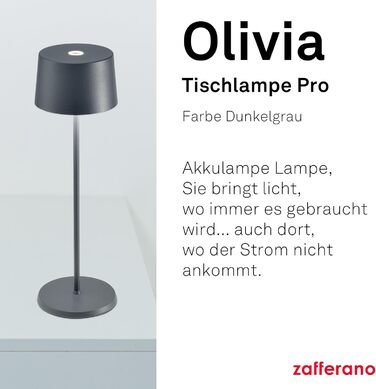 Zafferano Olivia Pro: Переносний LED-столик з торшером, сенсорне керування, регулювання яскравості, 2200-3000K, 35 см, темно-сірий