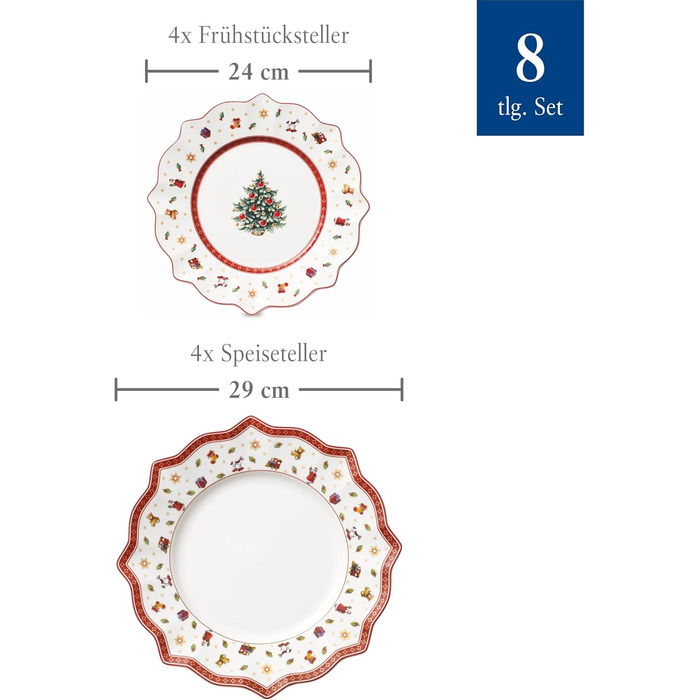 Villeroy & Boch Toy's Delight: Сніданок на двох - сервіз для двох осіб (6 предметів), білий/червоний. Преміум-посуд Villeroy & Boch для святкування Різдва.