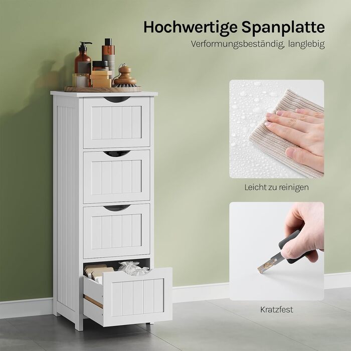 Шафка для ванної кімнати WOLTU, вузька, з 3 висувними ящиками, 32 x 30 x 81 см, для ванної, вітальні, спальні, їдальні, кухні, сучасний дизайн, білий колір, BZS123ws