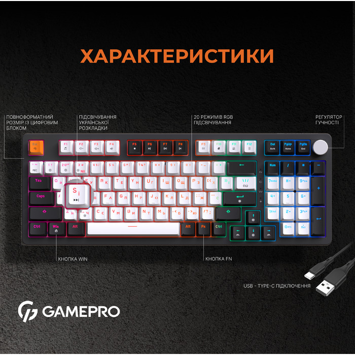 Дротова механічна клавіатура GamePro MK170B (Red) з Hot-Swap RGB Black