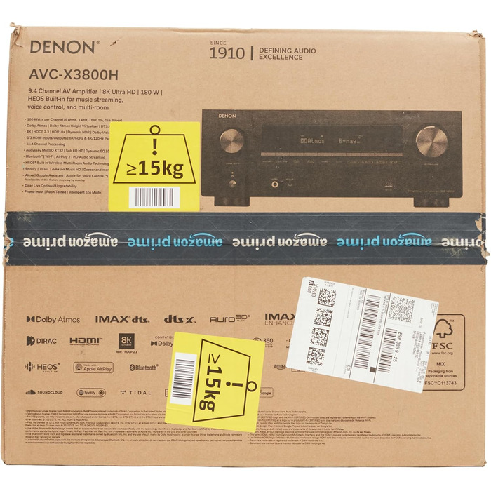 Denon AVC-X3800H 9.4-канальний AV-ресивер, підсилювач з Auro-3D, Dolby Atmos, DTS:X, 6-дюймовий 8K входи та 3 виходи, Bluetooth, AirPlay 2, HEOS Multiroom, Alexa Compatible, чорний