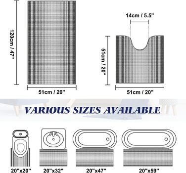 Набір килимків для ванної McEu з 3 предметів, нековзні миються Килимки для ванної 120x51 см 66x44 см і U-подібний контурний килимок для унітазу 551 см, абсорбуючий килимок для ванної з мікрофібри синель для ванної кімнати, (120x51 см551 см, темно-сірий)