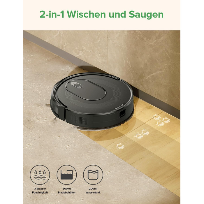 Робот-пилосос Vexilar W7 з функцією миття підлоги, 5000Pa, LiDAR навігація, тихий (50 dB), 150 хвилин роботи, 15 зон заборони, 5 карт, керування зі смартфона та пульта