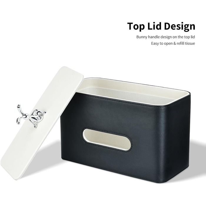 Скляниця для серветок GORESE з підносом, шкіряна, для офісу, дому, авто, ванної кімнати. Білий/Чорний колір