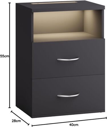 Нічний столик Casaria® 2 шт. з LED-підсвічуванням, 40x28x55 см, дерево, 2 висувні ящики, для спальні/вітальні, колір антрацит