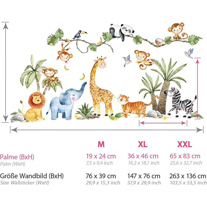 Наклейка на стіну Grandora з тваринами з джунглів для дитячої кімнати