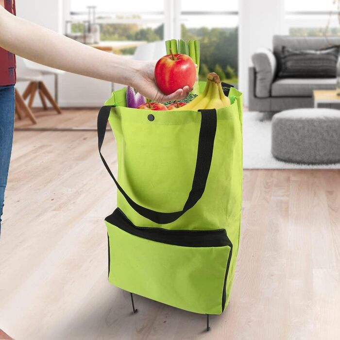 Кошик для покупок, складна сумка для покупок з гумовими коліщатками, складна кошик для покупок, тканина з Оксфорда, сумки для покупок, багаторазова Зелена кошик для покупок в супермаркеті (з гумовими коліщатками)