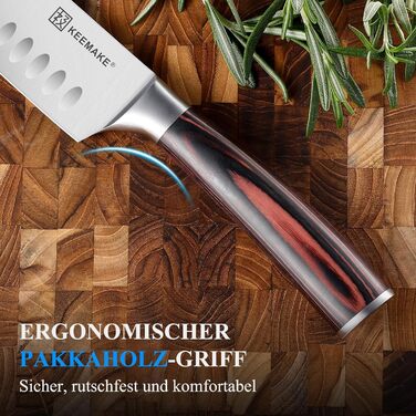 KEEMAKE Набір професійних кухонних ножів Santoku 18 см з карбонової сталі, ергономічна ручка