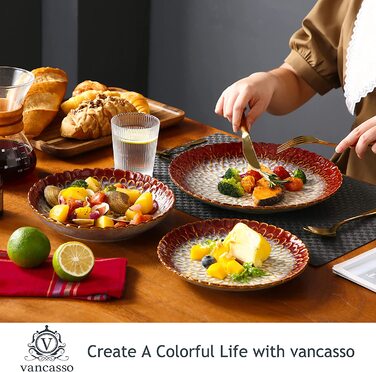 Комбінований сервіз з керамограніта, Набір столових приладів vancasso CHRYS для 4-12 осіб, набір посуду з 12 предметів з плоскою тарілкою, тарілка для супу