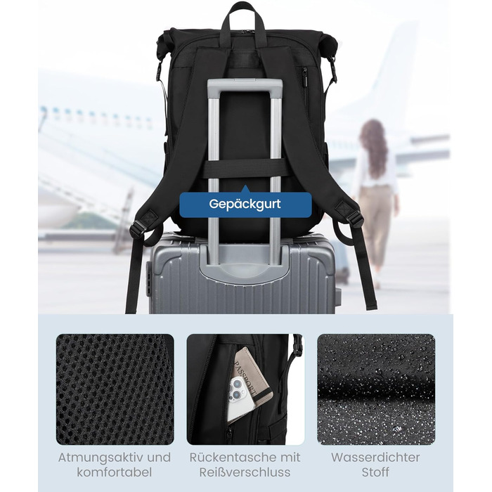 LOVEVOOK Рюкзак Rolltop, чорний, 17.3 дюйми, водонепроникний, для подорожей, школи, університету, велосипеда