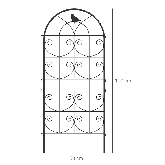 Набір з 2 шт. металевих опор для ліан, нержавіюча сталь, 50x120 см, чорний колір. Опора для рослин з декоративним дизайном пташки.