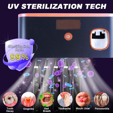 Тримач для зубних щіток з ультрафіолетовою дезінфекцією, настінний, дозатор зубної пасти, на 5 зубних щіток, 60 днів, чорний
