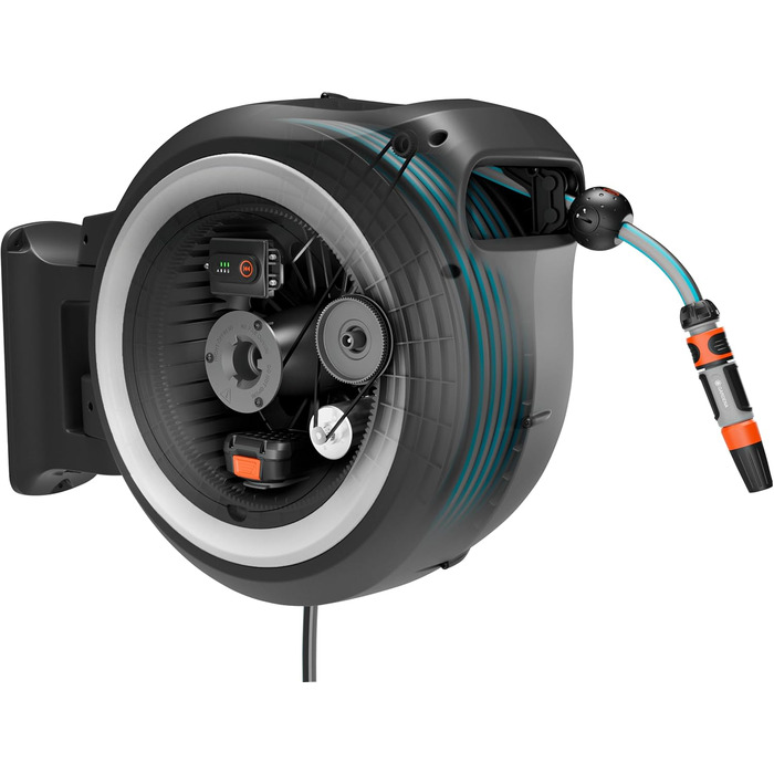 Gardena PowerRoll XXL Solo: Автоматичний шланг на котушці з акумулятором, 40м, білий, UV-стійкий, для саду