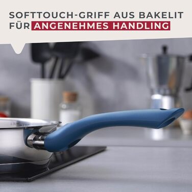 Фackelmann Essential: сковорода з нержавіючої сталі, 24 см, з ергономічною ручкою Bakelite та літрамною шкалою, синього кольору