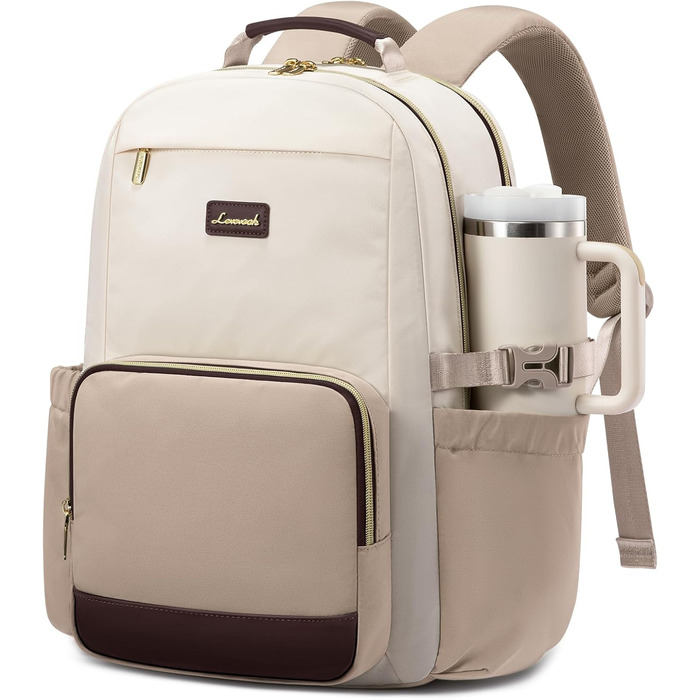 Сумка-рюкзак LOVEVOOK для жінок, 15.6 дюймів, шкільний рюкзак для підлітків з великою кишенею для пляшки, дорожній рюкзак для подорожей, університету, роботи (бежевий, колір чайного листя, 15.6 дюймів)