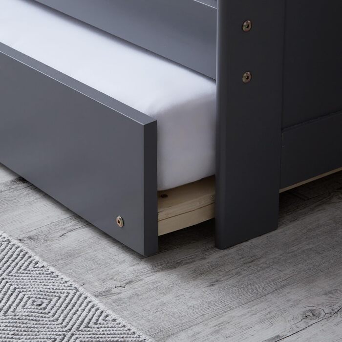 Висувне ліжко Homestyle4u 90x200 з ящиком для зберігання, дерев'яне ліжко з ламелями для дітей, сірий колір