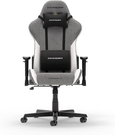 Крісло ігрове DXRacer Formula L з ПВХ шкіри, ергономічне, для ПК геймерів та офісу (Сірий & Білий, FD23 Stoff)