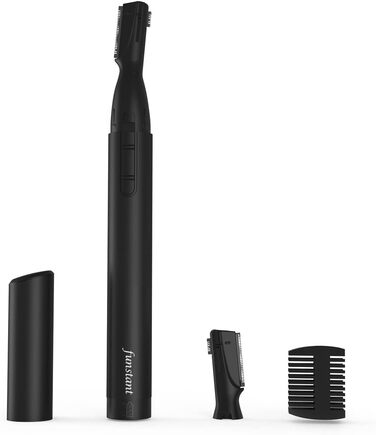 Оновлений тример для брів, Funstant Precision Тример для волосся на обличчі для чоловіків, електрична бритва для брів на батарейках із гребінцем для персикового пуху, без відчуття потягування Безболісний чорний
