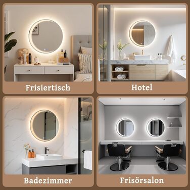 Круглий дзеркало для ванної кімнати Mursche з підсвічуванням, 60 см, LED, IP44, сенсорне регулювання, проти запотівання, для ванної кімнати та туалету