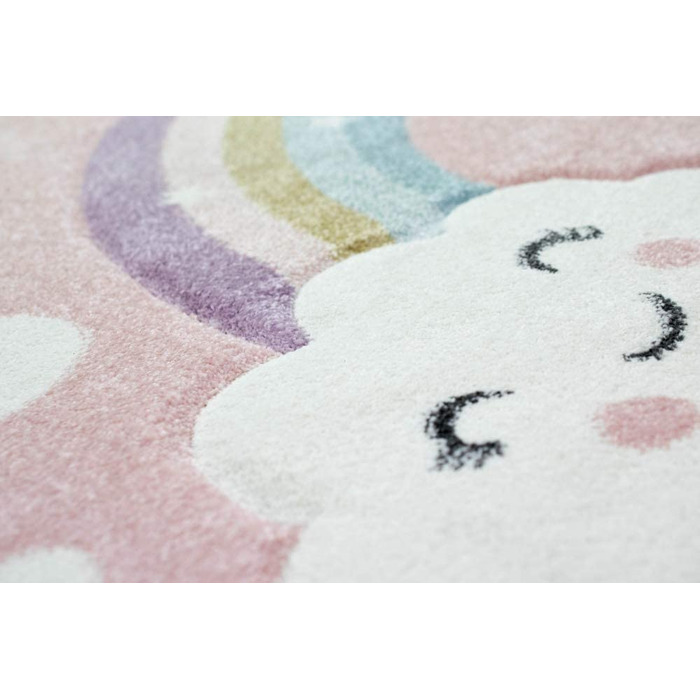 Килим Dream Дитячий килимок Дитячий килимок Веселка з хмарами і сердечками в рожевому розмірі (120 см круглий)