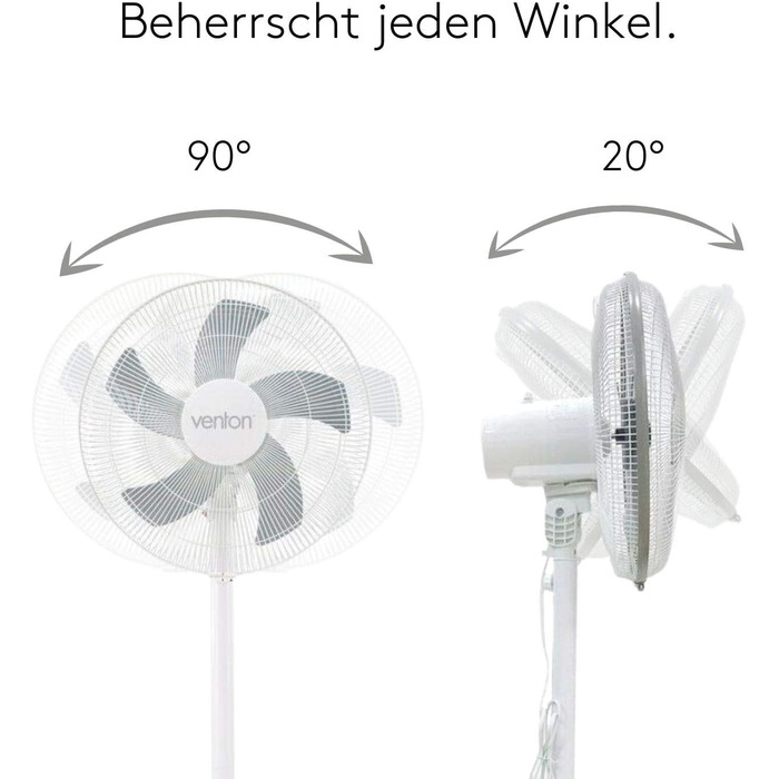 Вентилятор на п'єдесталі VENTON SV170 I Регульований по висоті і приємно тихий вентилятор 1,60 м I Турбовентилятор з 3 режимами швидкості I Стоячий вентилятор 50 Вт I Вентилятор стоячий білий