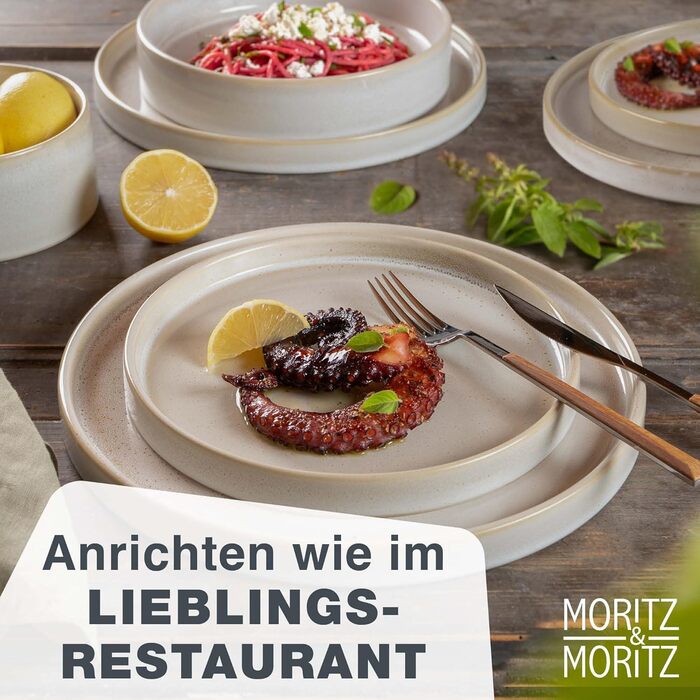 Набір посуду Moritz & Moritz CASTELLO на 4 особи, 20 предметів, бежевий - керамічний посуд: тарілки обідні, десертні, супові, миски та чашки