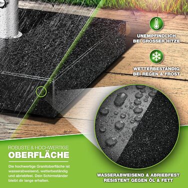 Підставка для парасольки Tillvex® Granit на роликах з ручкою для транспортування, 27 кг | Підставка для парасольки з нержавіючою сталлю | Підставка для парасольки на балкон, для штиків 16-48 мм та діаметром парасольки 250 см (кутова, антрацит)