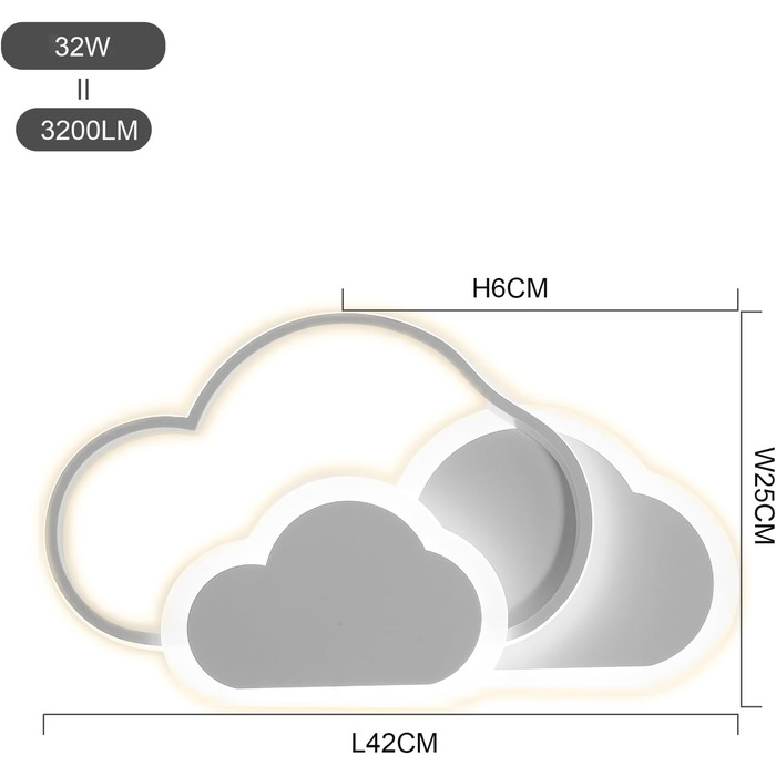 Світлодіодний стельовий світильник YLFXL Clouds, 42 см з регулюванням яскравості з дистанційним керуванням, 32 Вт для дитячої кімнати, вітальні