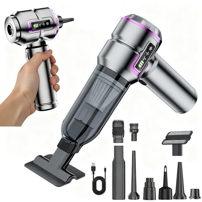 Акумуляторний ручний пилосмок 25000Па 100W з безщітковим двигуном, функцією видування та всмоктування, 6000mAh, 3 режими роботи, для авто, дому та офісу