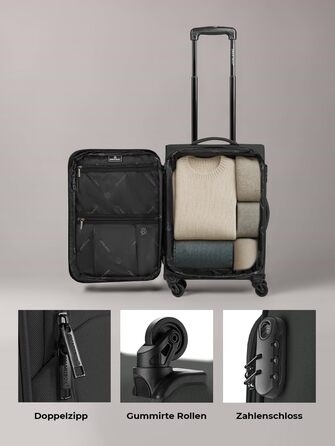 Набір валіз Smartbox 3 шт. для жінок та чоловіків | Легкі та міцні валізи-ролики, якісний softcase, 4 колеса та кодовий замок | Розширювані (Edition 04) (Чорний, валіза S (56 см))