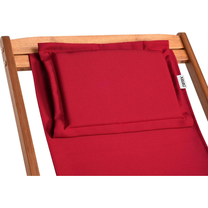 Лежак для відпочинку Casaria® з дерева, вологостійкий, складний, регульований, до 160 кг, підлокітники, подушка для шиї, для саду та балкону, акація, 94x94x60 см (Бордовий)