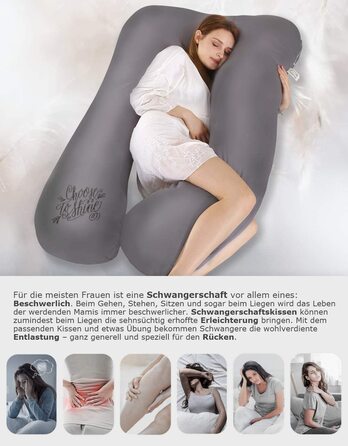 Подушка для вагітних SALAD HOUSE U-подібна бічна подушка для сну Подушка для зберігання зі знімним і миється дизайном з 100 бавовни 320tc з вишивкою (темно-сірий, 140 х 80 см)
