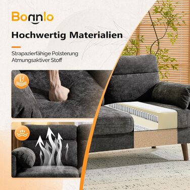 Диван Bonnlo 2-місний, компактний, 125 см, тканинний, сірий. Для офісу, вітальні, спальні, кабінету. Легка збірка, льон.