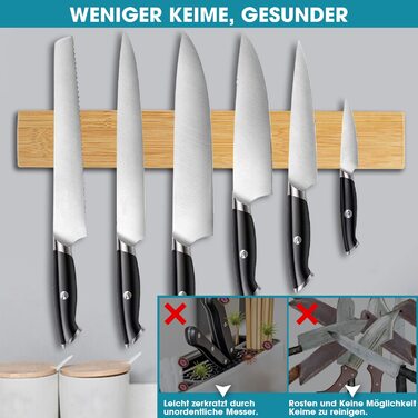 Покращений 50 см Магнітний ніж, надміцний тримач для ножів з нержавіючої сталі, настінний тримач з магнітною планкою, самоклеючий простий в установці, тримач для ножів з магнітною стрічкою для організованої кухні (02 бамбука-40 см)